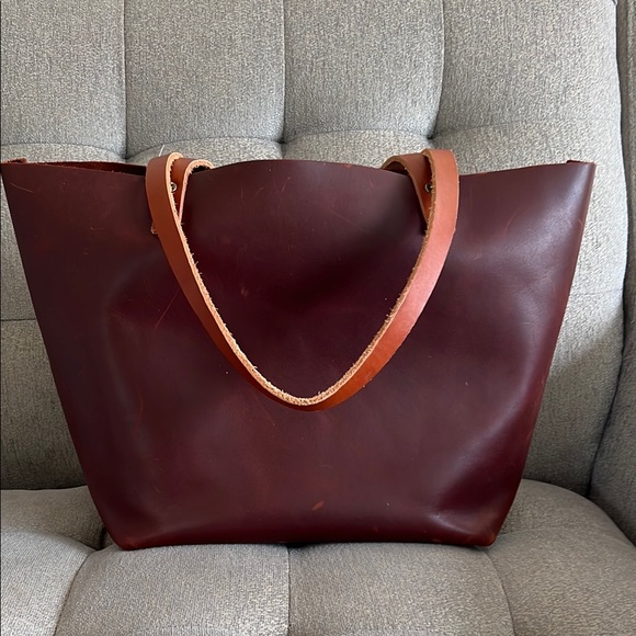 Portland Leather Classic Leather Large Tote Bag Cognac with Tandles - Picture 3 of 13